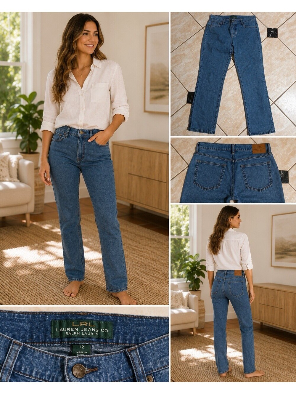 LRL Ralph Lauren Women’s 12 Mom Jeans Straight Leg High Rise Blue Denim Stretch